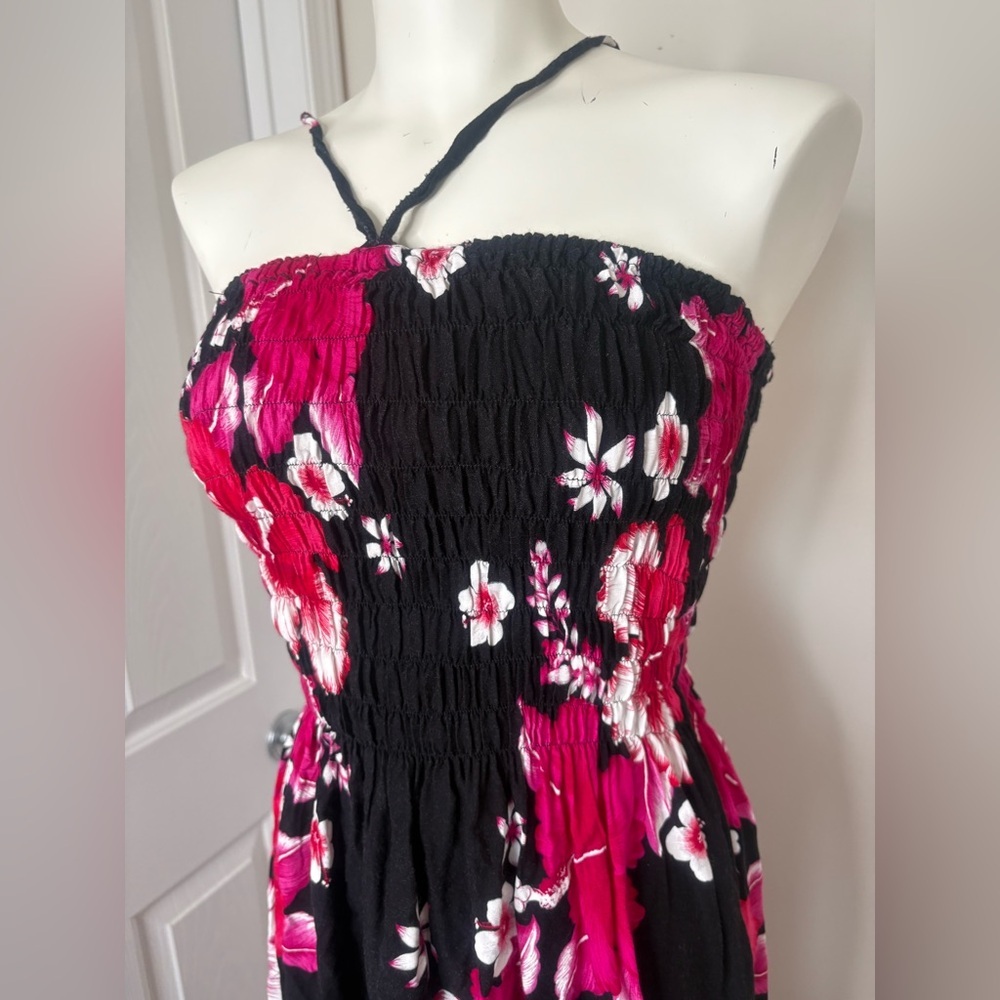 Floral Halter Maxi Dress Black and Pink Size Small or Medium - Picture 3 of 5